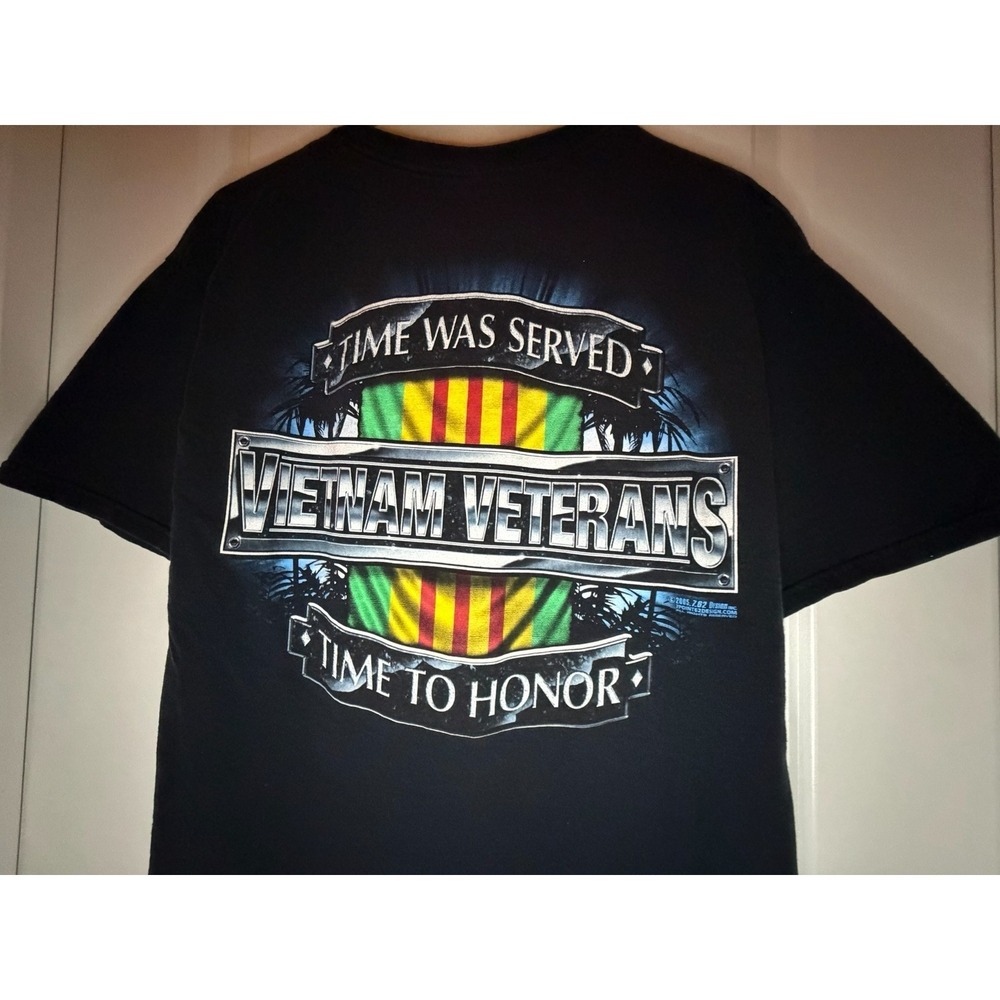 Vintage Y2k 2005‎ Vietnam Veteran Double Sided Graphic Black T-shirt Sz Men's XL